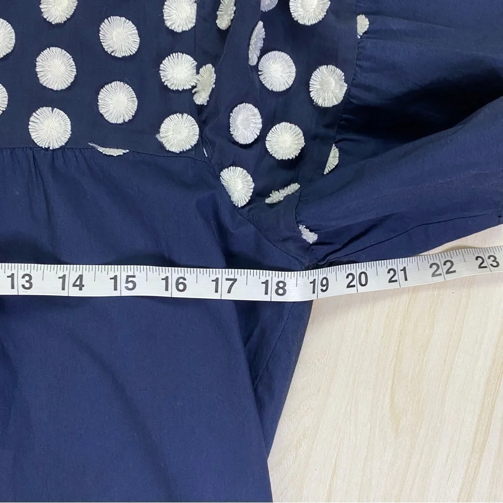 J.Crew Navy White fringe dot shirt dress size 6